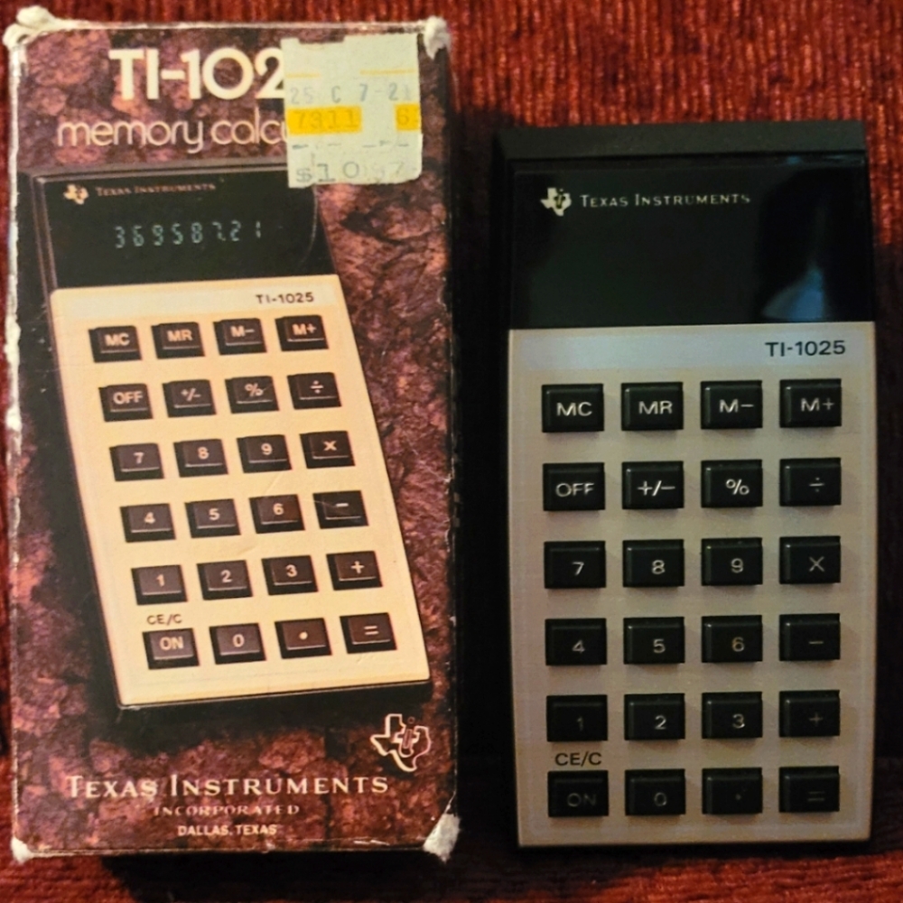 TEXAS INSTRUMENT 1025 VINTAGE CALCULATOR WITH ORIGINAL BOX